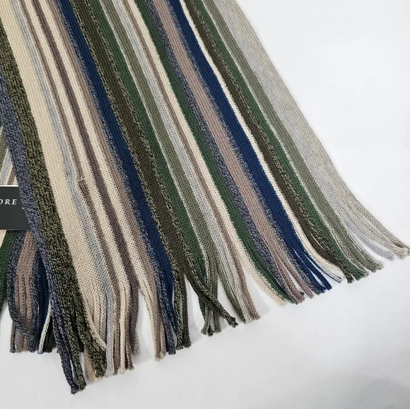 The Men's Store Bloomingdales Striped Knit Scarf Olive Neutral NWT - Picture 3 of 3
